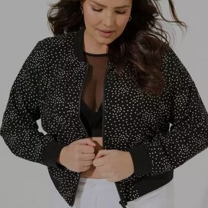 Torrid Chiffon Full Zip Polka Dot Bomber Jacket